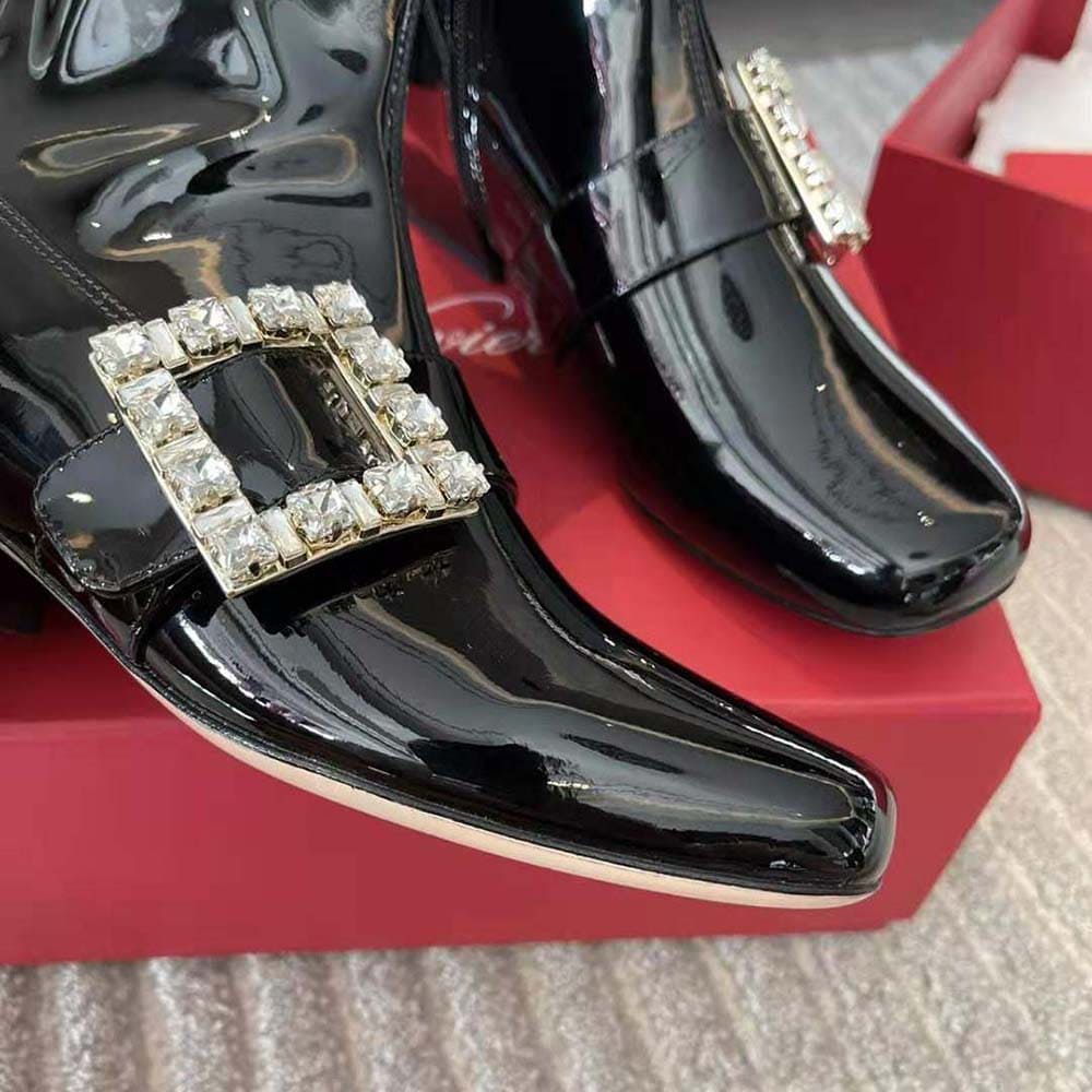 GIÀY Roger Vivier Women Très Vivier Babies Strass Buckle Strech Boots in Patent Leather-Black