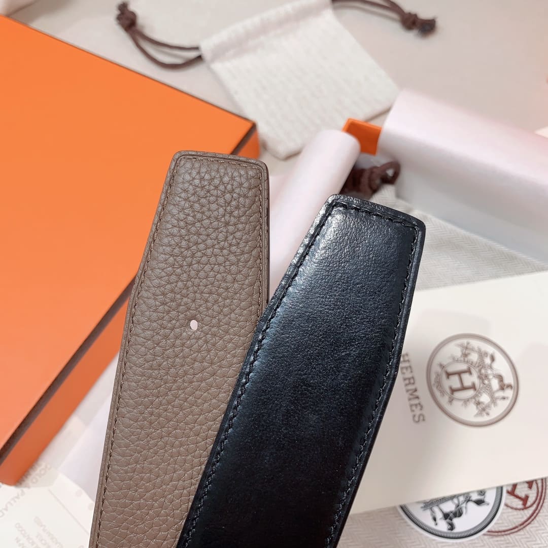 DÂY LƯNG HERMES H Togo leather hai mặt khóa bạc
