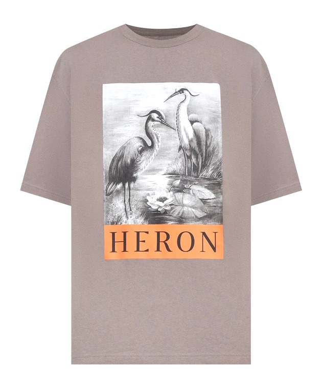 ÁO HERON PRESTON GRAY T-SHIRT WITH BRANDED PRINT