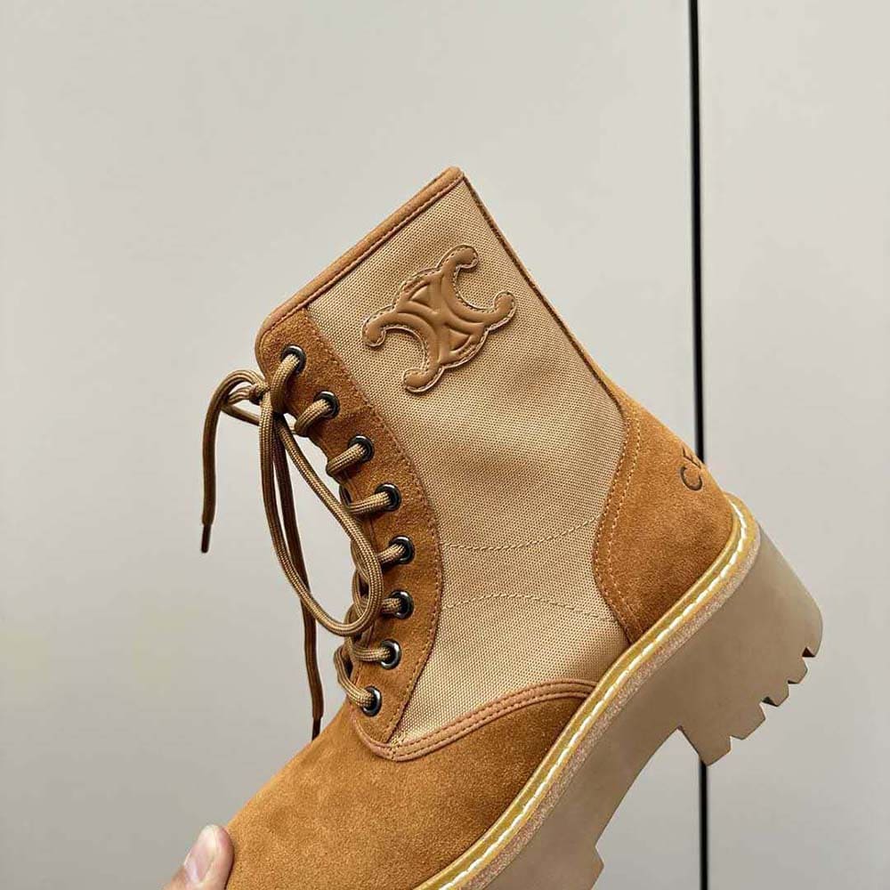GIÀY Celine Women Bulky Lace-up Boot with Triomphe in Nylon & Suede Calfskin