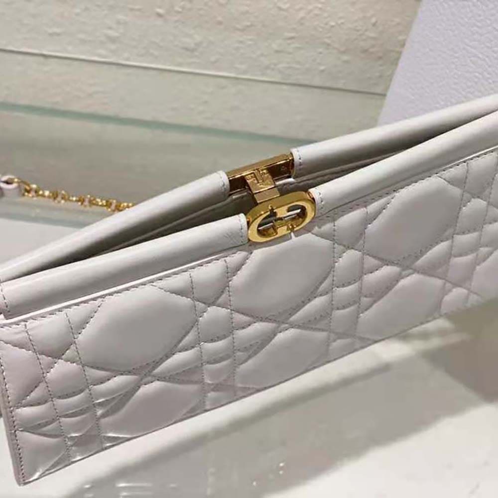 TÚI Dior Women Dior Caro Colle Noire Clutch with Chain Latte Cannage Lambskin