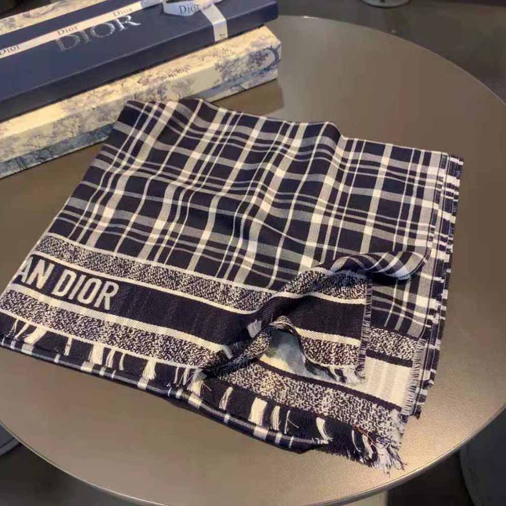 KHĂN Dior Women Reversible Dior Oblique Blanket Navy Blue Cashmere