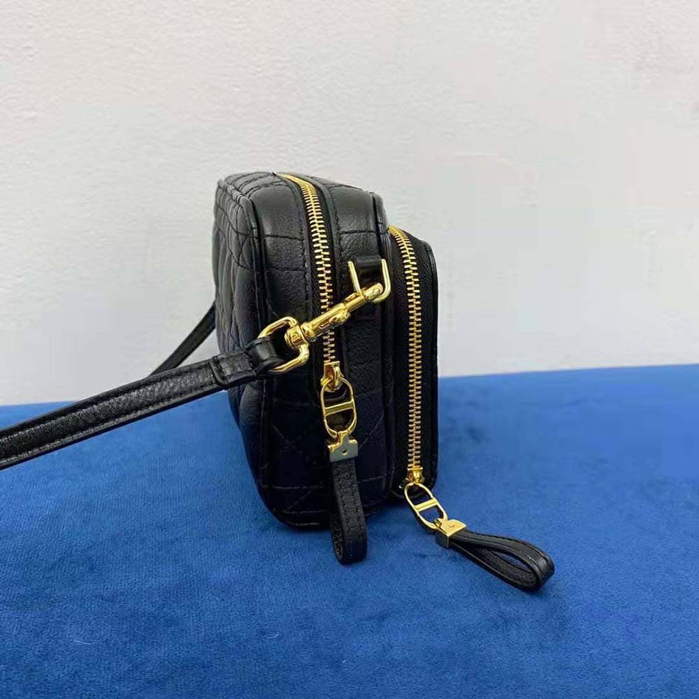 TÚI Dior Women Caro Double Pouch Black Supple Cannage Calfskin