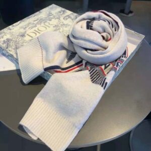 KHĂN Dior Women Dioralps Scarf White Three-Tone Wool and Cashmere