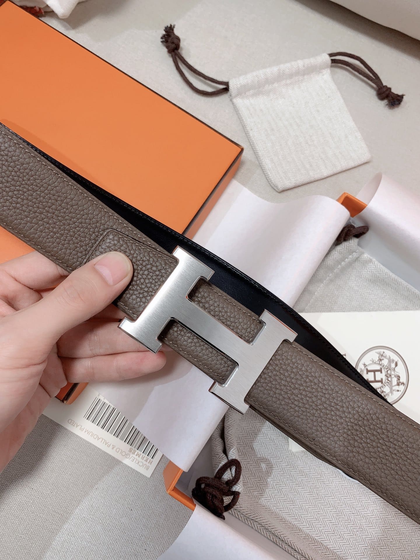 DÂY LƯNG HERMES H Matte Black Togo leather hai mặt khóa vàng bạc