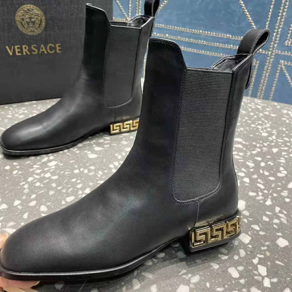 GIÀY Versace Women Greca Chelsea Boots in Calf leather-Black
