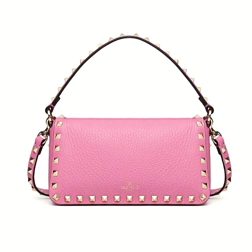 TÚI Valentino Rockstud Grainy Calfskin Crossbody Bag-Pink