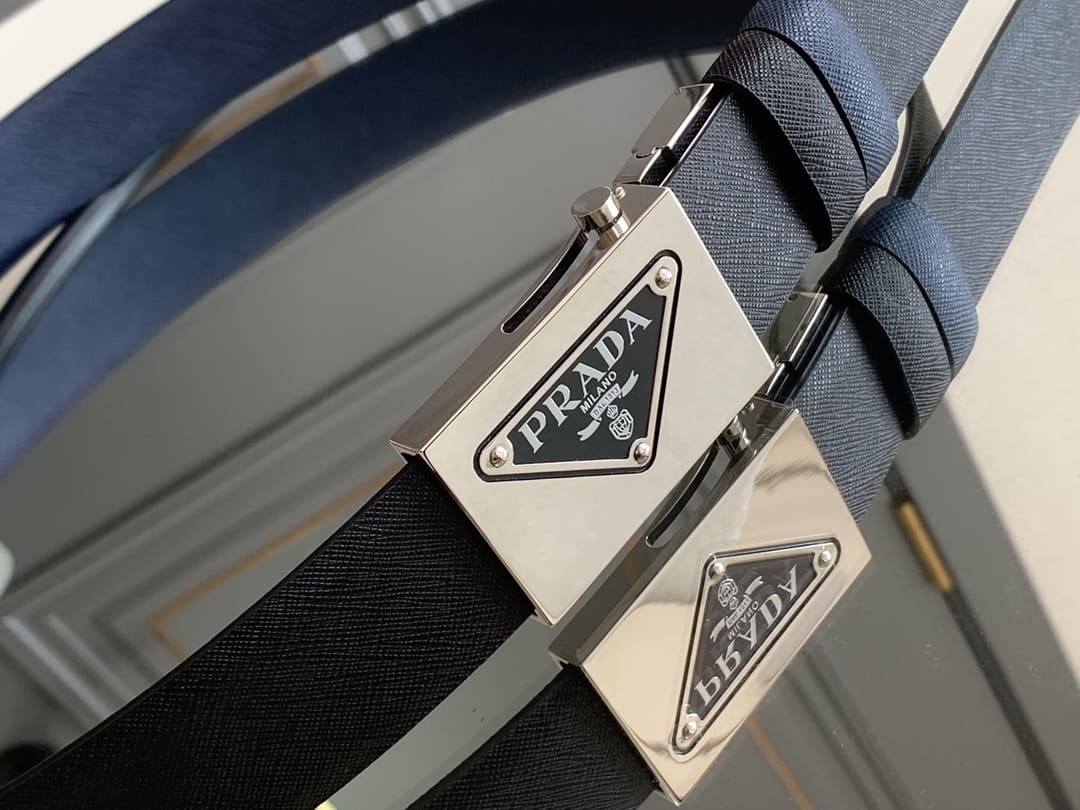DÂY LƯNG PRADA BLACK SAFFIANO LEATHER Khóa bạc