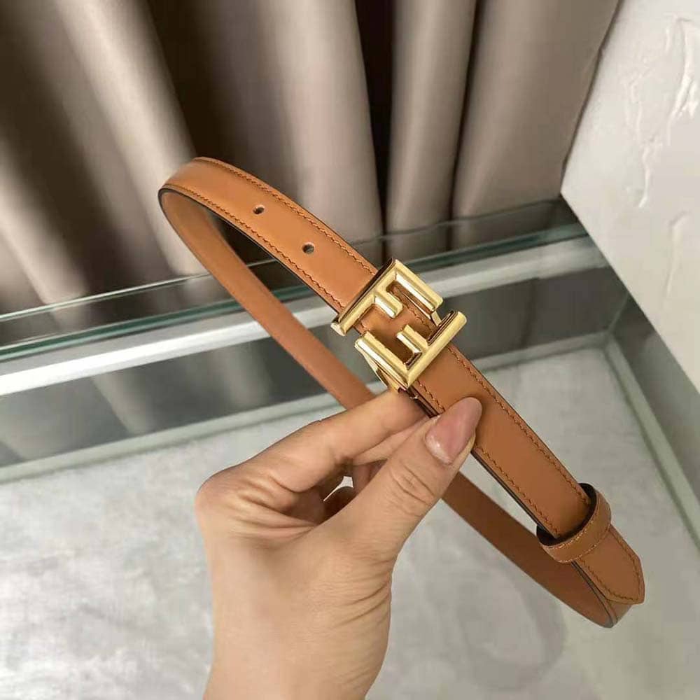 DÂY LƯNG Fendi Women Thin Belt with Loop and FF Stud Buckle-Brown