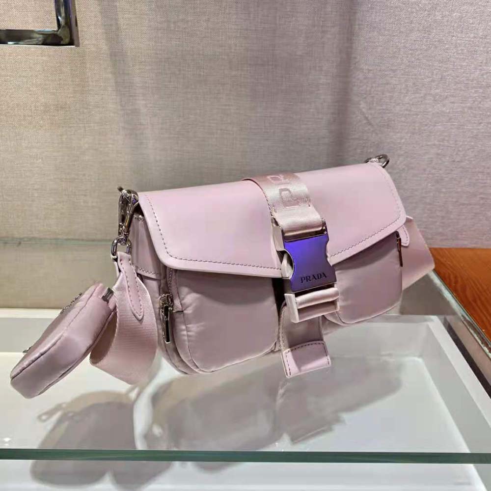 TÚI Prada Women Pocket Nylon and Brushed Leather Bag-Pink
