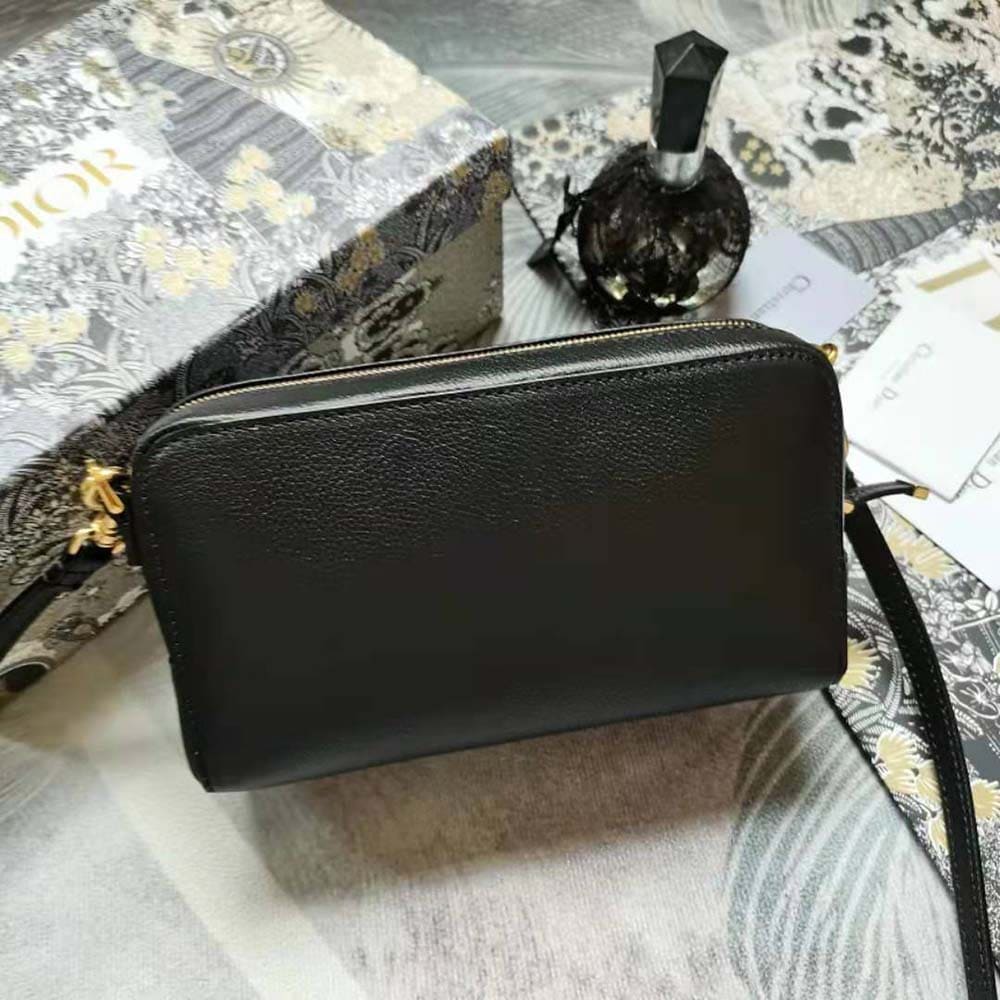 TÚI Dior Women Saddle Double Pouch Goatskin-Black