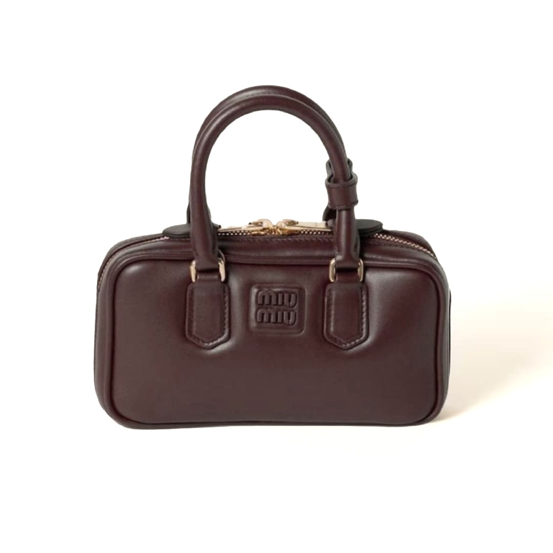 TÚI MIU MIU BOWLING DARK BROWN CALFSKIN BLACK MÀU NÂU ĐẬM