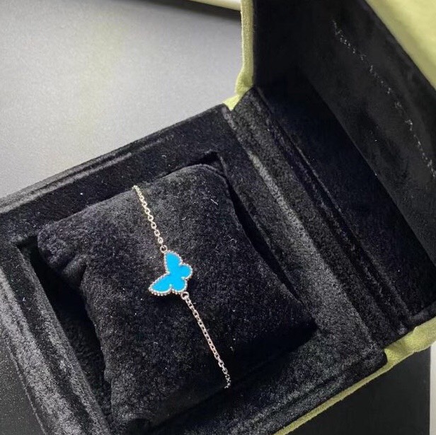 VÒNG TAY VAN CLEEF & ARPELS ALHAMBRA BUTTERFLY TURQUOISE GOLD 18K WHITE GOLD