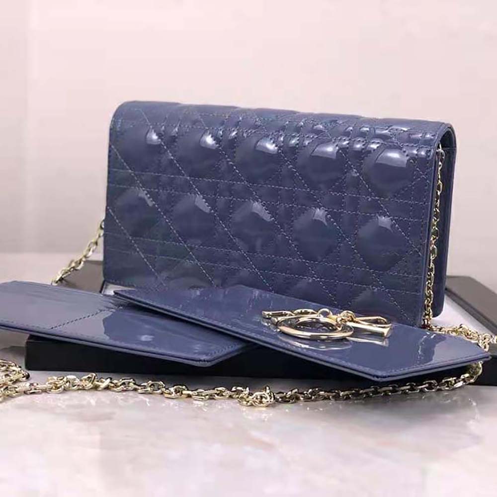 TÚI Dior Lady Dior Pouch Patent Cannage Calfskin-Blue