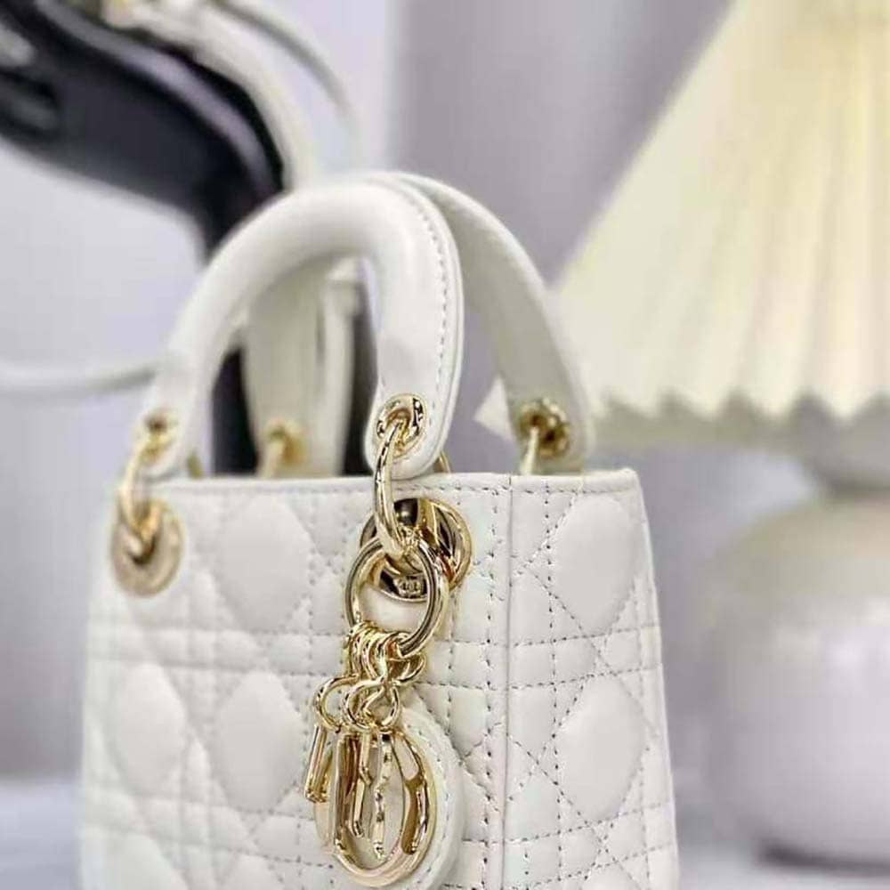 TÚI Dior Women Micro Lady Dior Bag Latte Cannage Lambskin