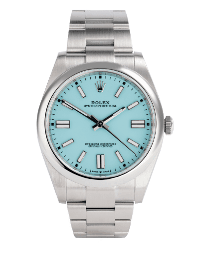 Đồng hồ Rolex Oyster Perpetual Turquoise Dial 41 mặt số màu xanh ngọc lam