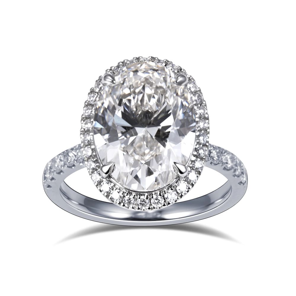 Nhẫn kim cương nhân tạo hình oval 6CT DG VS1 VVS2 bạch kim PT950 kiểu Halo