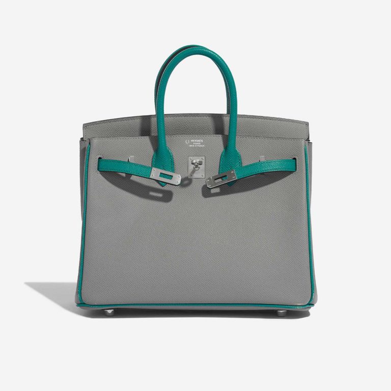 TÚI Hermès Birkin 25 Epsom Gris Mouette Blue Paon Silver Buckle khóa trắng