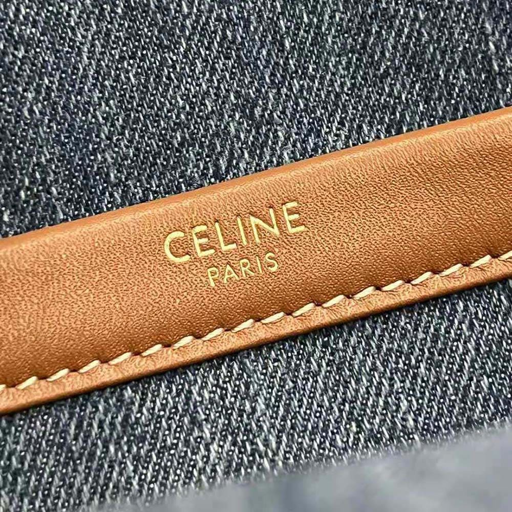 TÚI Celine Women Small Cabas Thais in Denim with Triomphe all-over Embroidery and Calfskin