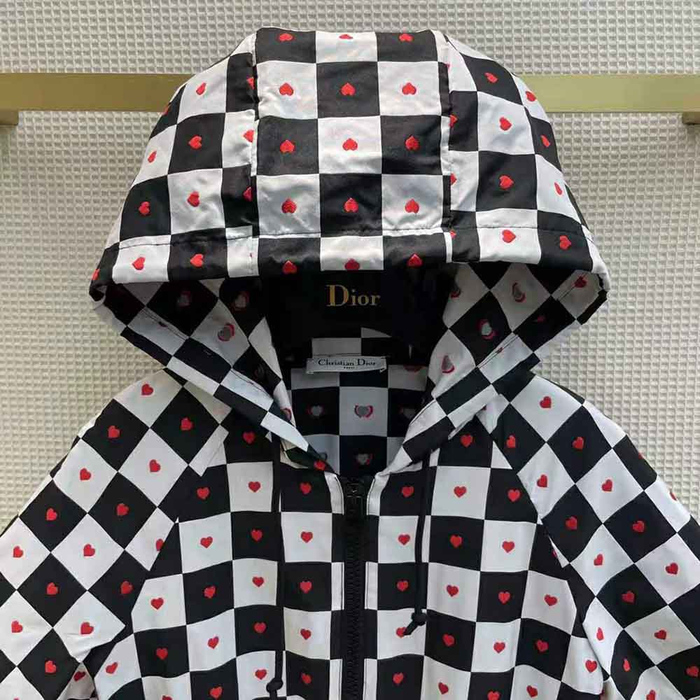 VÁY Dioramour Hooded Short Dress Black White and Red D-Chess Heart Technical Taffeta Jacquard