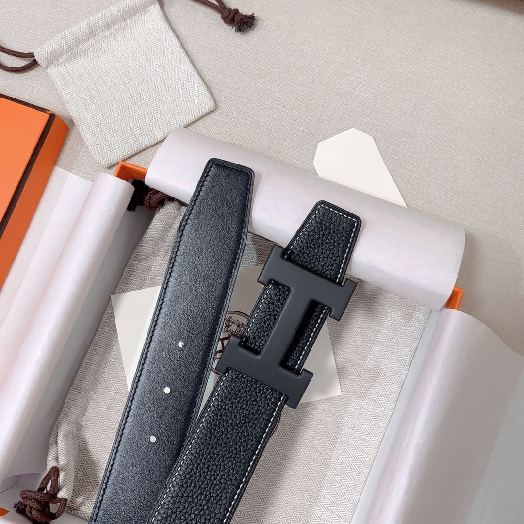 DÂY LƯNG HERMES H Matte Black Togo leather hai mặt khóa đen