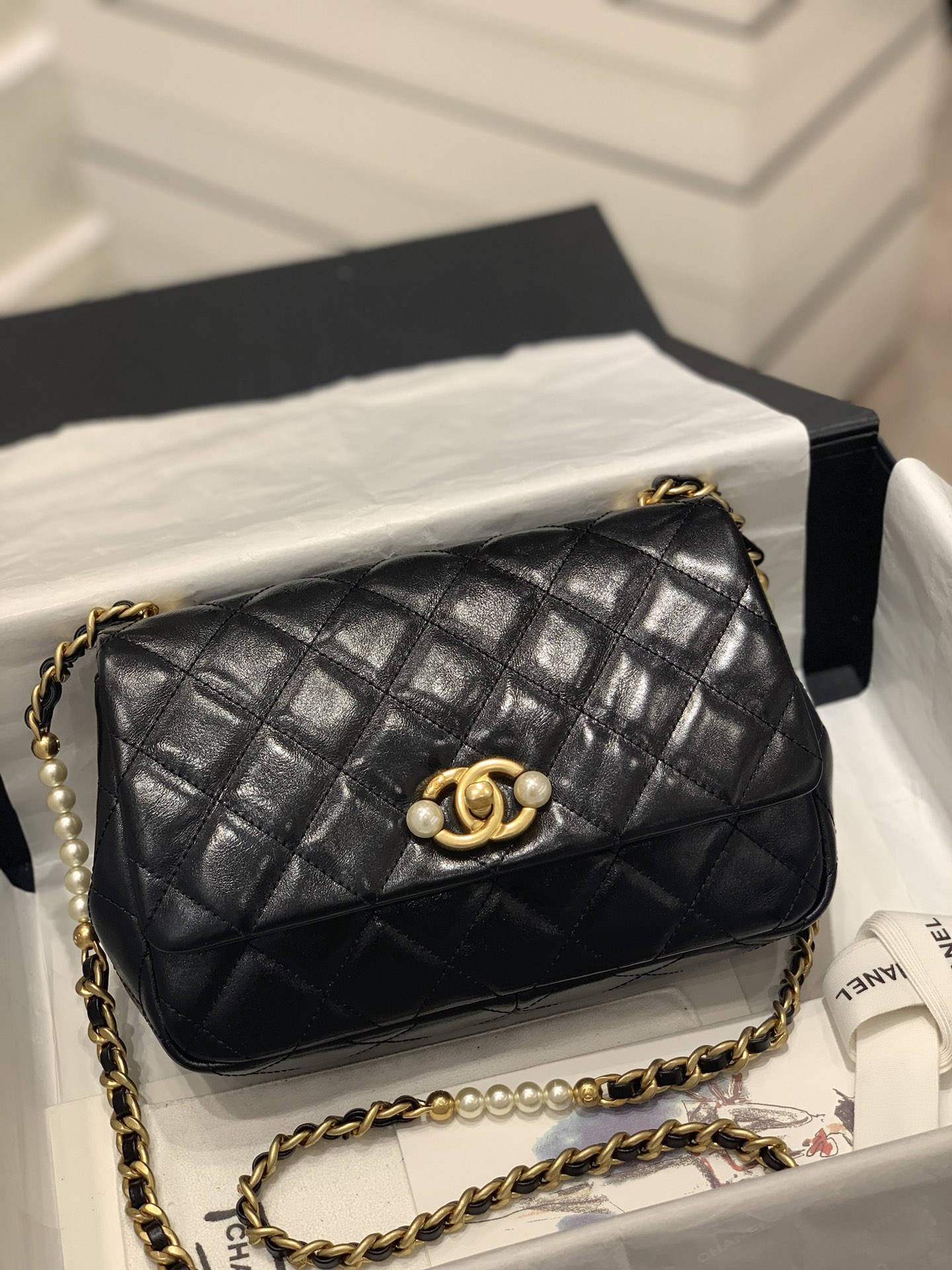TÚI CHANEL PEARL STRAP BLACK DA HAAS