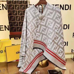 KHĂN Fendi Women FF Poncho Multicolor Wool and Silk Poncho-White