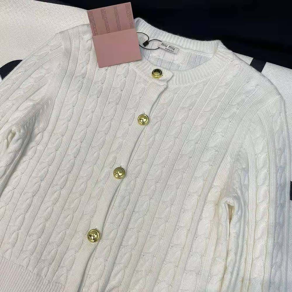 ÁO Miu Miu Women Cashmere Cardigan with Knit Logo Patch