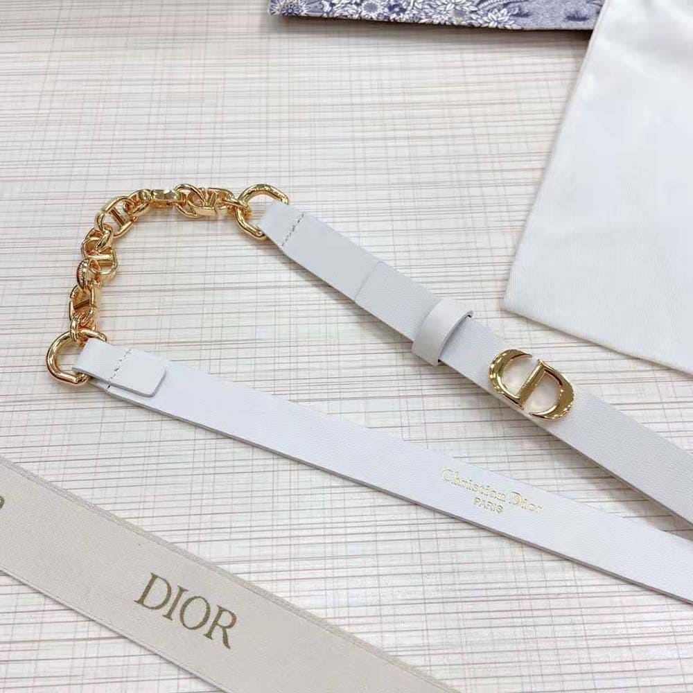 DÂY LƯNG Dior Women Caro Belt White Smooth Calfskin with Shiny Gold-Finish Metal 15 MM
