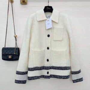 ÁO Dior Women Caro Jacket Ecru Technical Wool Fleece Knit