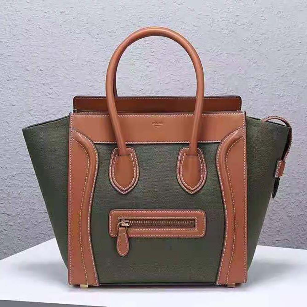 TÚI Celine Women Micro Luggage Handbag in Textile and Calfskin-Green