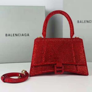 TÚI Balenciaga Women Hourglass XS Handbag with Rhinestones-Red