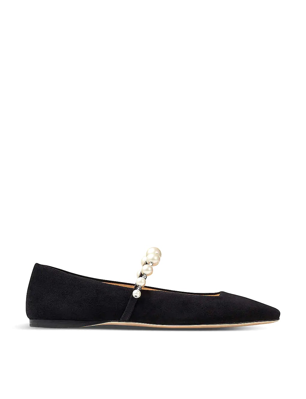GIÀY JIMMY CHOO Ade pearl and crystal-embellished suede ballet flats