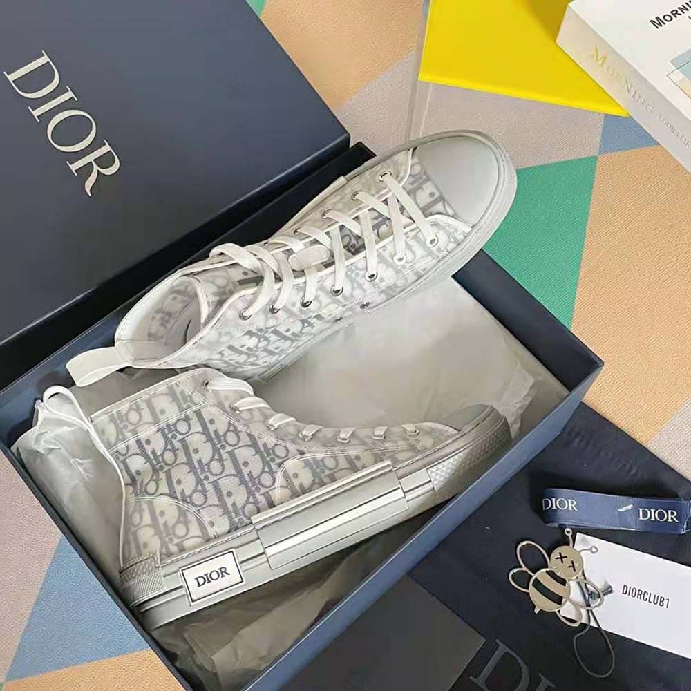 GIÀY DIOR B23 High-Top Sneaker White and Navy Blue Dior Oblique Canvas