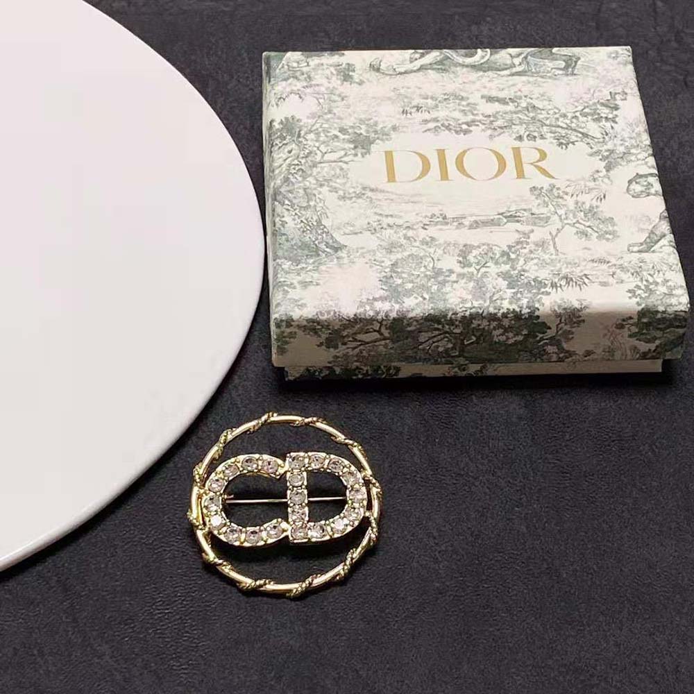 Cài áo Dior Clair D Lune Brooch Gold-Finish Metal and White Crystals