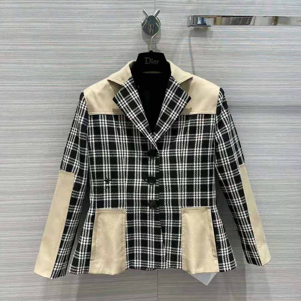 ÁO Dior Women 2-in-1 Jacket Black and White Check’n’Dior Wool