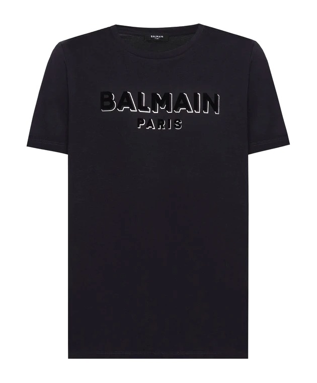 ÁO BALMAIN BLACK T-SHIRT WITH CONTRASTING LOGO
