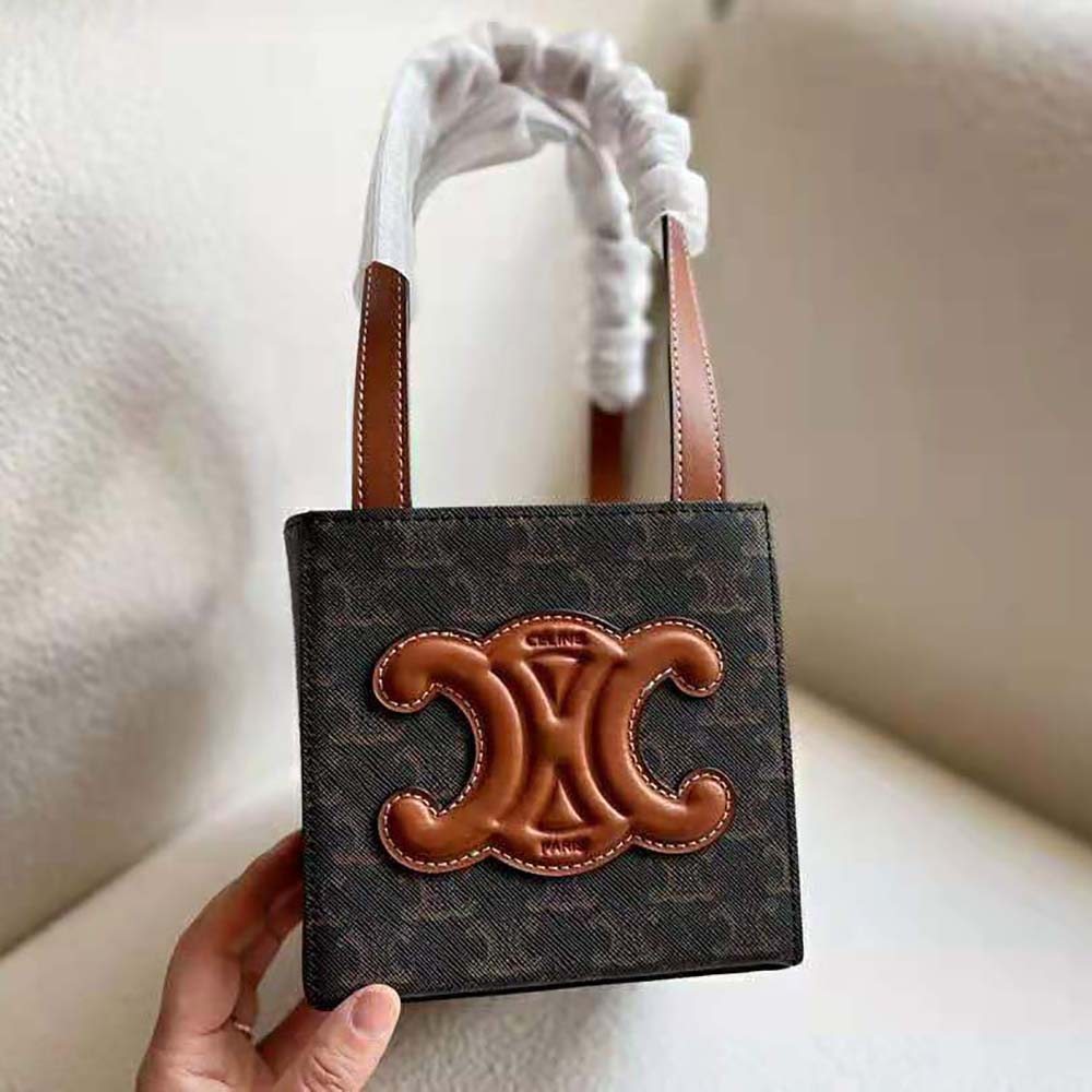 TÚI Celine Women Cube Bag Cuir Triomphe in Triomphe Canvas and Calfskin