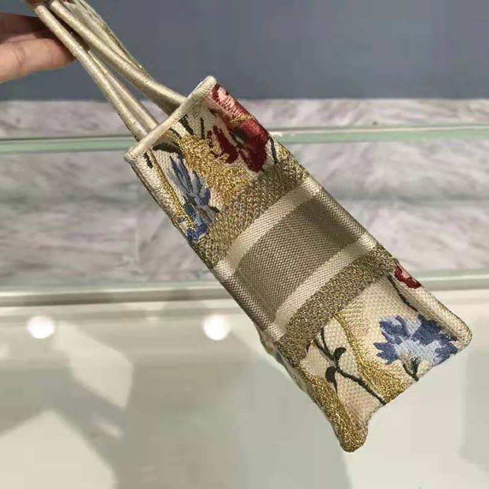 TÚI Dior Women Mini Dior Book Tote Multicolor Mille Fleurs Embroidery