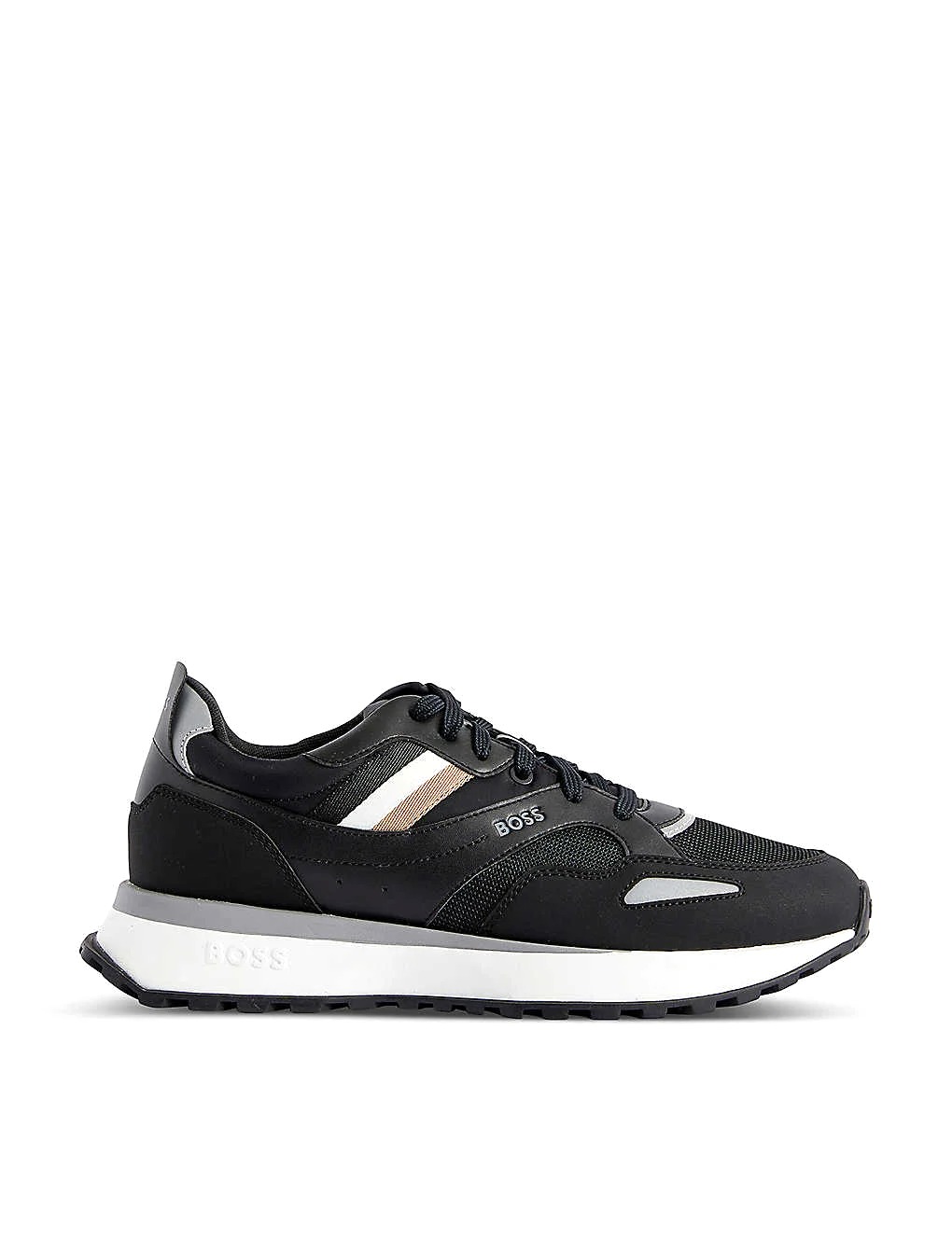 GIÀY BOSS Striped-trim faux-leather and mesh low-top trainers