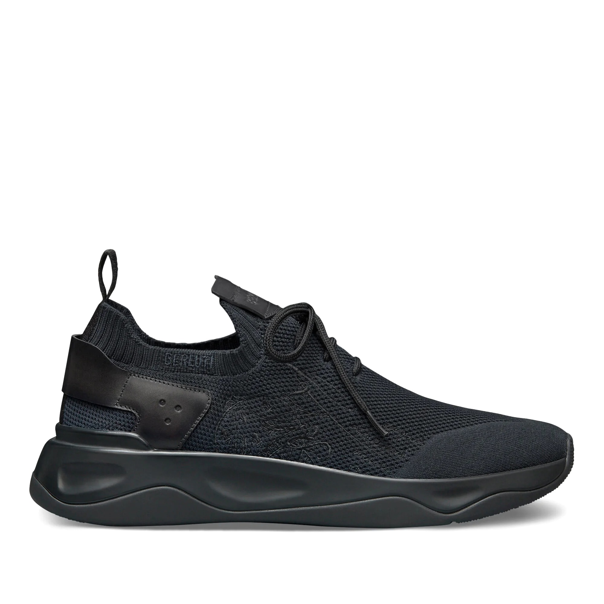 GIÀY BERLUTI Shadow Knit And Leather Sneaker Black