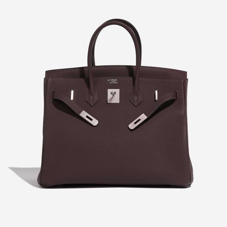 TÚI Hermès Birkin 35 Togo Chocolat Orange Poppy Silver Buckle khóa trắng