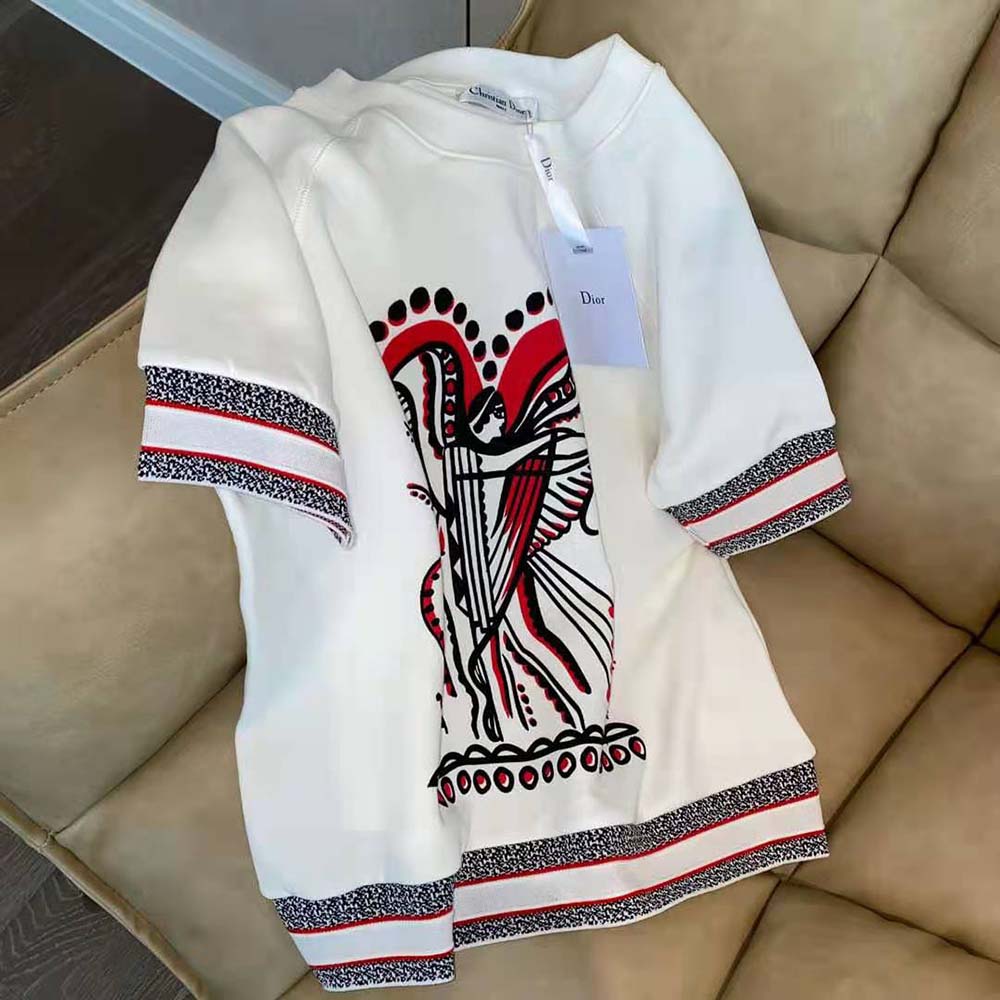 ÁO Dior Short-Sleeved Sweatshirt White Cotton Jersey with Multicolor Cupidon Motif