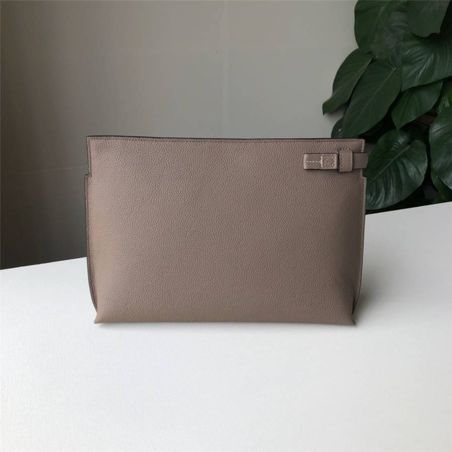 Túi LOEWE ladies clutch bag new pebbled leather T Pouch handbag Brown and Sand