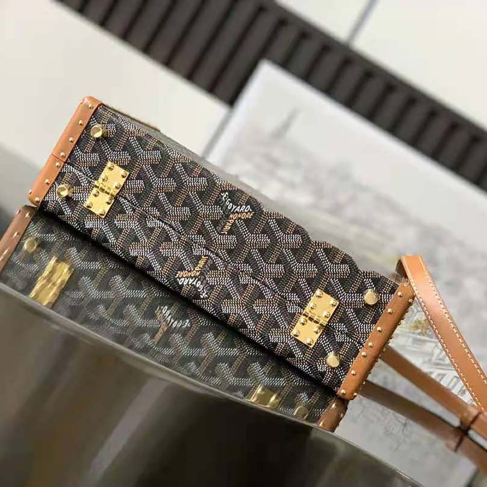 TÚI Goyard Women Sac Malle Grand Hôtel in Goyardine Canvas & Clamecy Calfskin-Brown