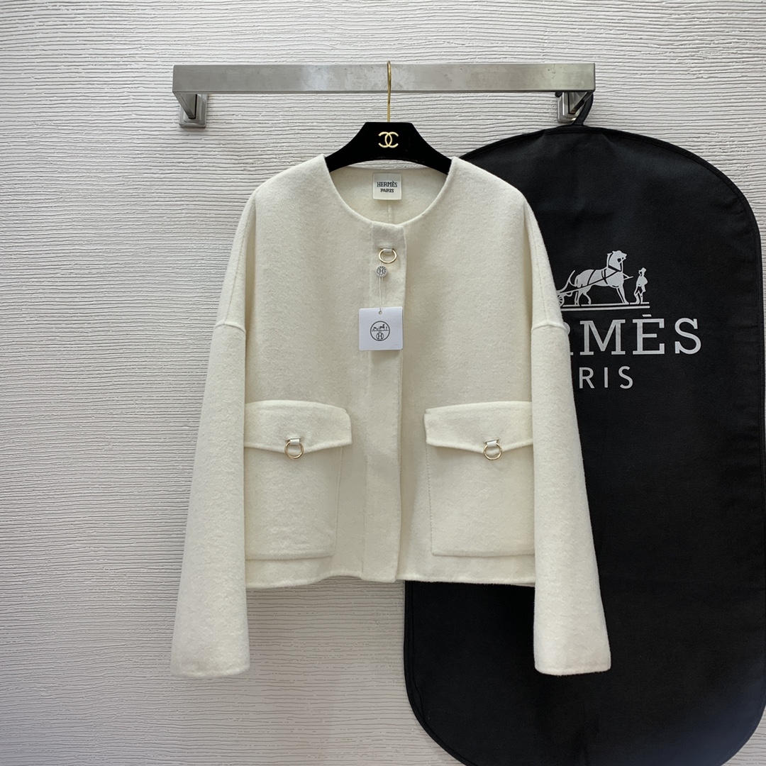 ÁO HERMES CASHMERE WHITE MID Jacket Top AAA