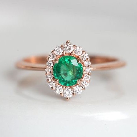 ROSE GOLD EMERALD RING DIAMOND HALO EMERALD ENGAGEMENT RING