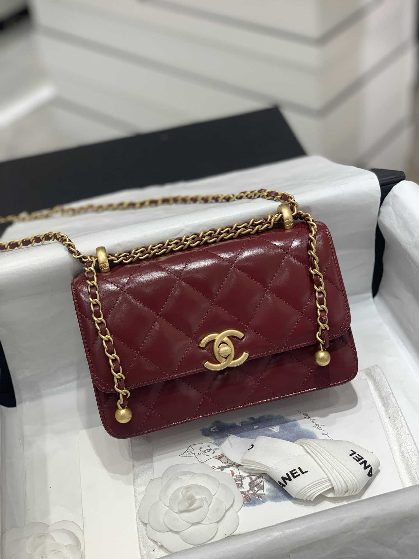 TÚI CHANEL CF 19 maroon đỏ đậm da HAAS