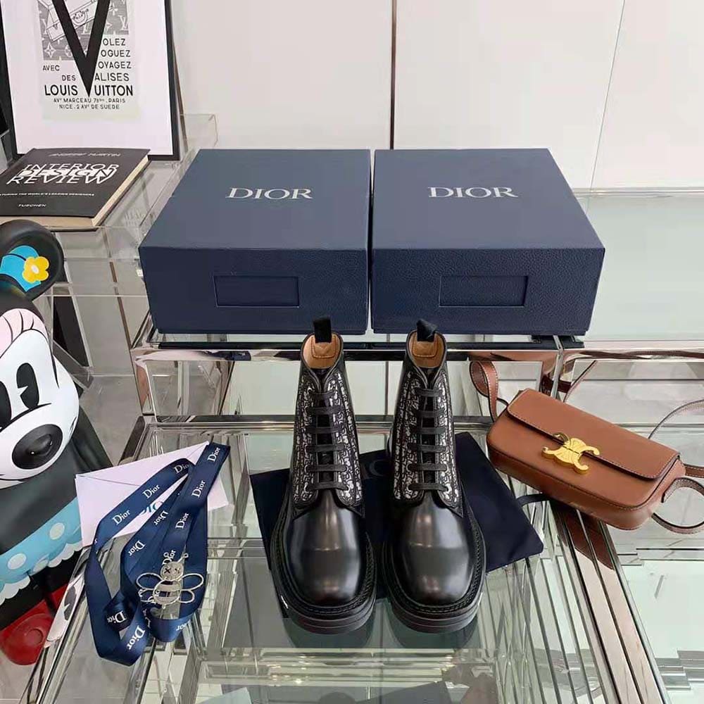 GIÀY DIOR Explorer II Laced Ankle Boot Black Polished Calfskin