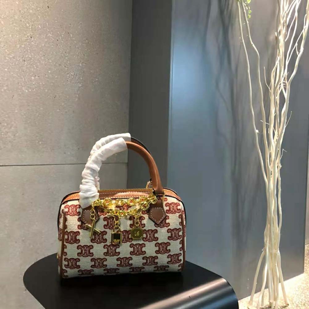 TÚI Celine Women Mini Boston Bag in Textile with Triomphe Embroidery